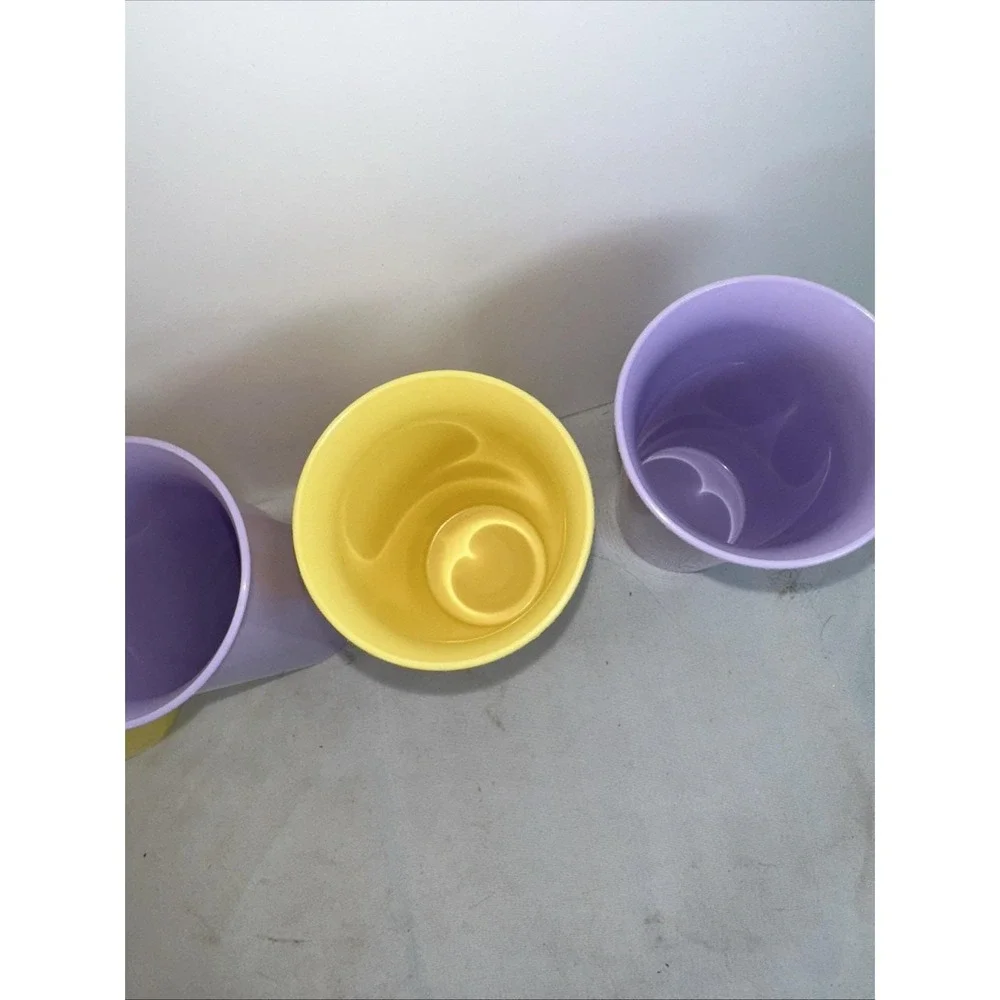 Vintage Tupperware Pastel Bell Tumblers 10.5oz #2374 Yellow Purple Set of 4 NOS